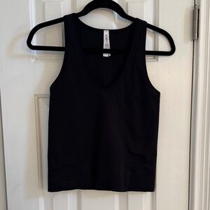 Athleta Black Ribbed Thick V-Neck Tank Top w/ Band at Bottom